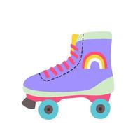 Classic nostalgic 80s-90s element in modern style flat. Hand drawn retro vector of quad roller skates, oldschool