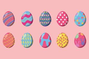 huevos de pascua de colores o iconos de huevos de ostern de color con patrones de decoración ilustración vectorial. vector