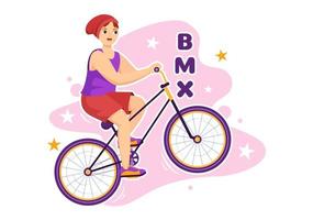 ilustración de deporte de bicicleta bmx con jóvenes en bicicleta para banner web o página de inicio en plantilla de fondo de dibujo a mano de dibujos animados plana vector