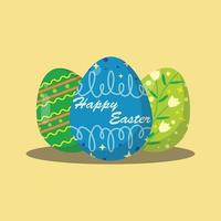 Happy Easter 3 simple blue and green egg icon on soft orange background vector illustration EPS10
