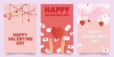 feliz día de san valentín diseño vertical moderno para diseño de afiches, pancartas, publicaciones de alimentación y promociones. ilustraciones vectoriales vector