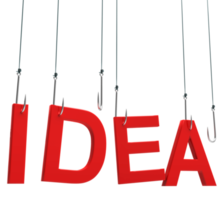 Idea text hanging on a fishing hook png