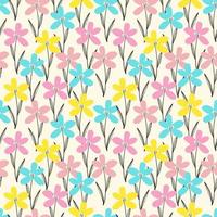 bizarre spring wild flowers seamless pattern in doodle style vector