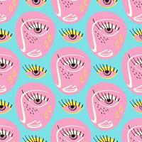Freaky Abstract sad face seamless pattern. Valentine's Day Funky Bizarre face background . vector
