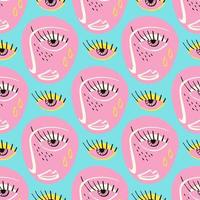 Freaky Abstract sad face seamless pattern. Valentine's Day Funky Bizarre face background . vector