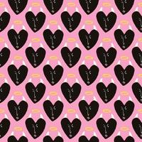 Valentines Day pattern with ugly devil hearts. Groovy cute love characters vector