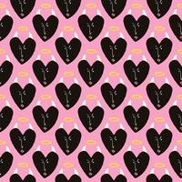 Valentines Day pattern with ugly devil hearts. Groovy cute love characters vector