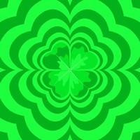 Abstract background with repeating silhouette green shamrock clover. St Patrick day symbol, leprechaun leaf sign, celebration irish holiday. Trendy y2k retro hippie print. Hypnotic pattern. Vector