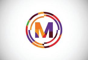 Letters M with circle frames low poly art style. English alphabet, vector illustration