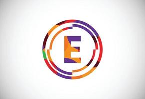 Letters E with circle frames low poly art style. English alphabet, vector illustration