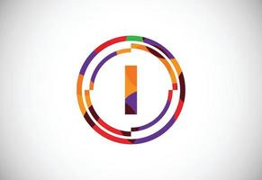 Letters I with circle frames low poly art style. English alphabet, vector illustration