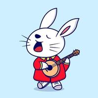 Cute rabbit playing guitar cartoon vector icon illustration