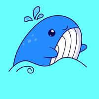 Cute blue whale cartoon icon illustration vector