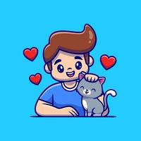 lindo niño con ilustración de icono de vector de dibujos animados de gato. gente animal icono concepto aislado premium vector. estilo de dibujos animados plana