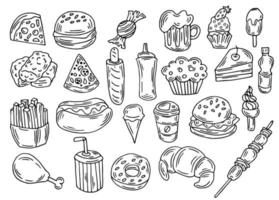 dibujado a mano comida rápida doodle vector set vector ilustración