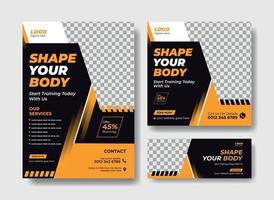 Gym flyer design template, social media post and facebook cover design vector