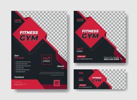 Gym flyer design template, social media post and facebook cover design vector