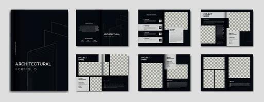 Architecture black portfolio design template, architecture and interior professional portfolio layout, print ready template, a4 standard size brochure for architecture portfolio vector