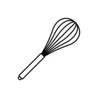 Balloon whisk, kitchen utensil tool icon in line style design isolated on white background. Editable stroke. vector