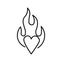 Outline burning heart icon. Heart silhouette with fire, blazing love pictogram vector