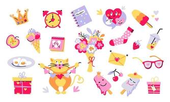 Set of cute vector love stickers. Collection of design elements for valentines day.