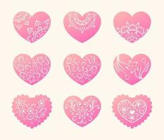 Decorative hearts collection. Mandala, floral, lace pattern. vector