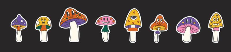 Groovy mushrooms retro set vector