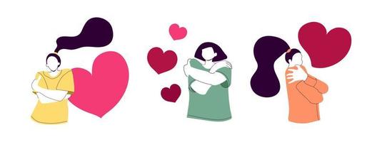 Women hug herself Embrace equity vector illustration