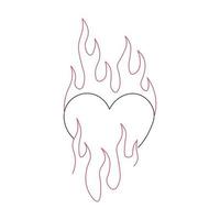 Outline burning heart icon. Heart silhouette with fire, blazing love pictogram vector