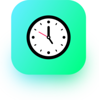Clock icon in square gradient colors. Analog time signs illustration. png