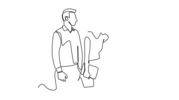 Continuous one line drawing animation of business team getting together. Human relation concept. Full length animation illustration. High quality 4k footage. video