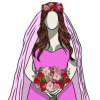 Hand drawn,beautiful woman and flower bouquet. png