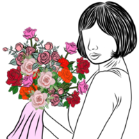 woman holding flower bouquet png