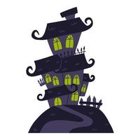 casa embrujada espeluznante en la colina, ilustración vectorial plana de dibujos animados aislada en fondo blanco. edificio misterioso con fantasmas, elemento tradicional de halloween. vector