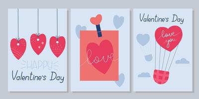 conjunto de tarjetas de san valentín. plantilla de tarjetas imprimibles para el día de san valentín. ideal para el día de san valentín. diseño en a6. ilustraciones vectoriales. vector