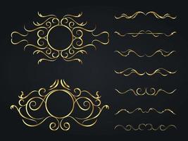 Various vintage golden frames with vintage ornamental devider set vector