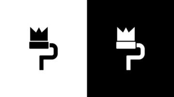 pintar rey con corona vector logo monograma blanco y negro icono ilustración estilo diseños plantillas