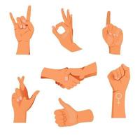 Gesturing hand set. Hand with counting gestures sign. Interactive communication set vector