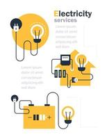 concepto de ahorro de energía, elementos gráficos de conexión eléctrica. bombilla de luz y horquilla de enchufe, servicios eléctricos e iconos de suministro vector