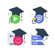 icono de graduación, academia en línea, concepto de educación, ilustración de vector de icono de diseño plano