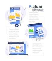 Photo image files and picture storage,Photo gallery picture on display monitor campaign for web website home homepage landing page template banner with modern flat style vector