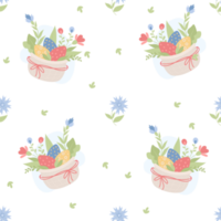 seamless pattern flowers and Easter basket png