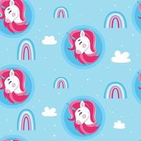 Pink unicorn with rainbow, cute unicorn on white background, unicorn and rainbow pattern, children's print with rainbows vector