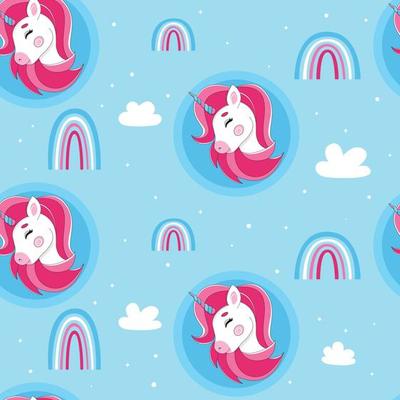 Pink unicorn with rainbow, cute unicorn on white background, unicorn and rainbow pattern, children's print with rainbows