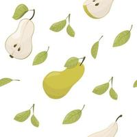 illustration of pear with leaf, Vector illustration of pear isolated on white background, pear with leaves, half of pear, piece of pear isolated