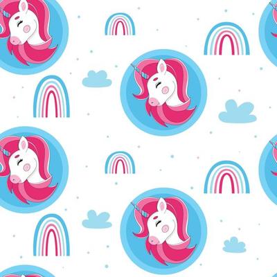 Pink unicorn with rainbow, cute unicorn on white background, unicorn and rainbow pattern, children's print with rainbows