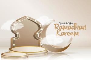 Realistic design with 3d objects Islamic Ramadan display product podium cylinder for ramadan event decoration background vector