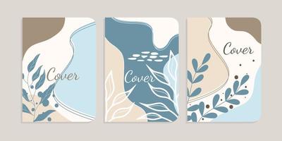 set of book cover designs with hand drawn floral decorations. abstract retro botanical background.size A4 For notebooks, planners, brochures, books, catalogs vector