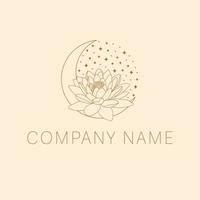 Lotus flower and crescent logo design. Bohemian moon and lotus logotype. vector