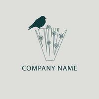 Logo design for bookshop. Books, flowers and bird vector logo.
